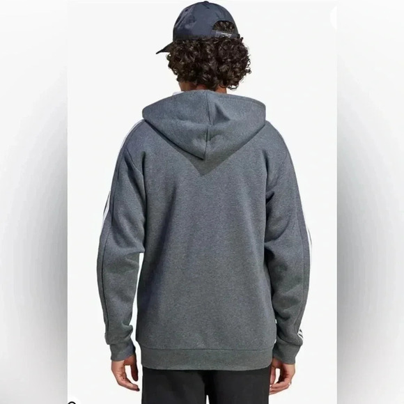 Men’s Adidas Essentials Fleece 3 Stripe Full Zip Hoodie Size Large, Gray NWT - Picture 2 of 8